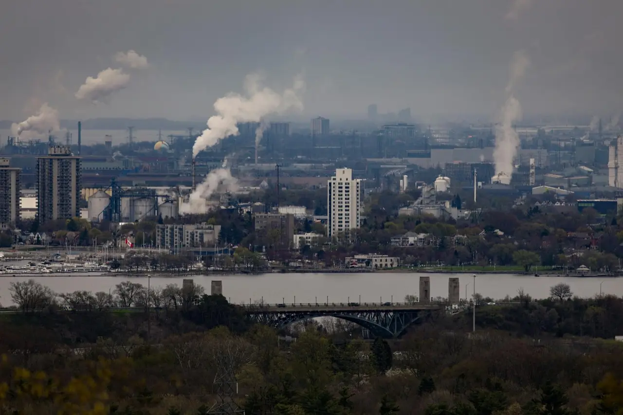 Hamilton, Ontario industrial skyline with steel mills and harbour bridge — crowd control services in Hamilton