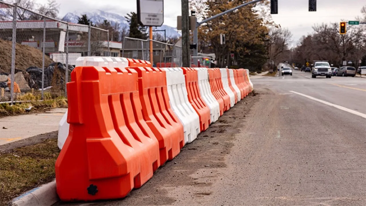 Orange safety traffic barriers and barricades for road closure and event parking in Canada